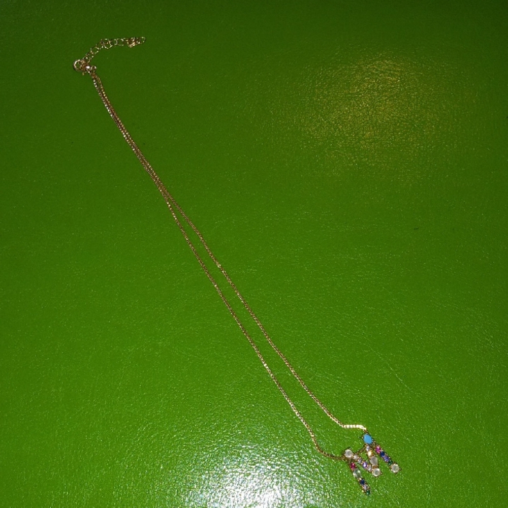 Source Unknown Gold Necklace with Multicolor Pendants